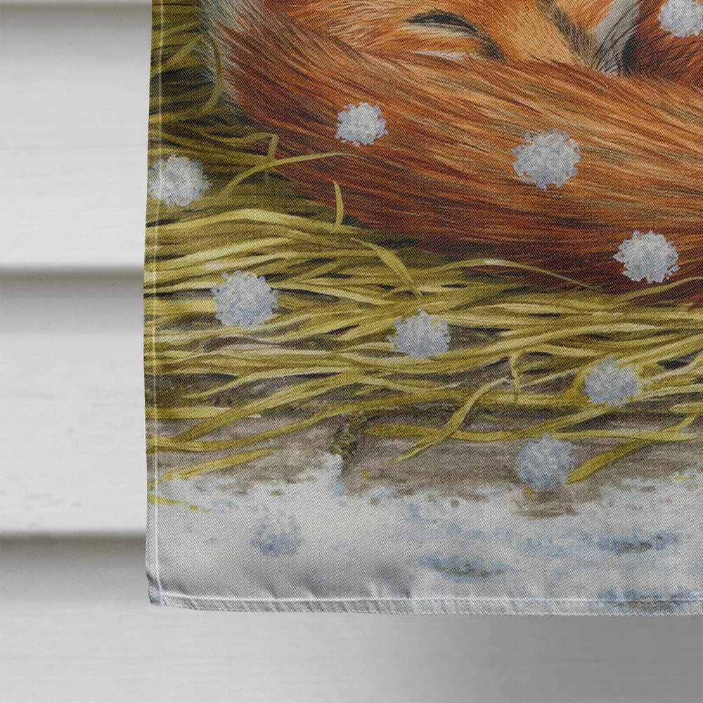 Caroline's Treasures ASA2045CHF Fox Sleeping in the Snow House Flag Large Porch Sleeve Pole Decorative Outside Yard Banner Artwork Wall Hanging, Polyester, House Size, Multicolor
