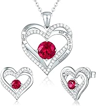 CDE Forever Love Heart Necklace Earrings Set 925 Sterling Silver Rose Gold Plated Birthstone Jewelry Set for Women with 5A Cubic Zirconia Jewelry Birthday Gift