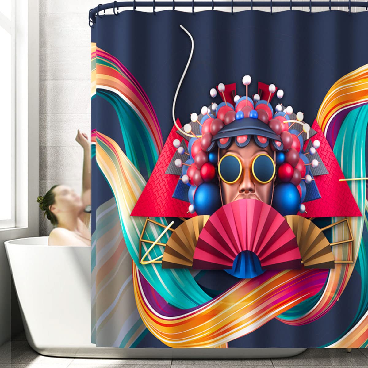 shower curtains for bathroom，Chinese style cloth shower curtain，Chinese Peking Opera Elements shower curtain