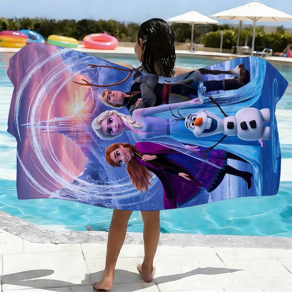 Cartoon Poster Beach Towel, Soft Absorbent Bath Towel for Home & Travel Size 28” x 55. (Blue)