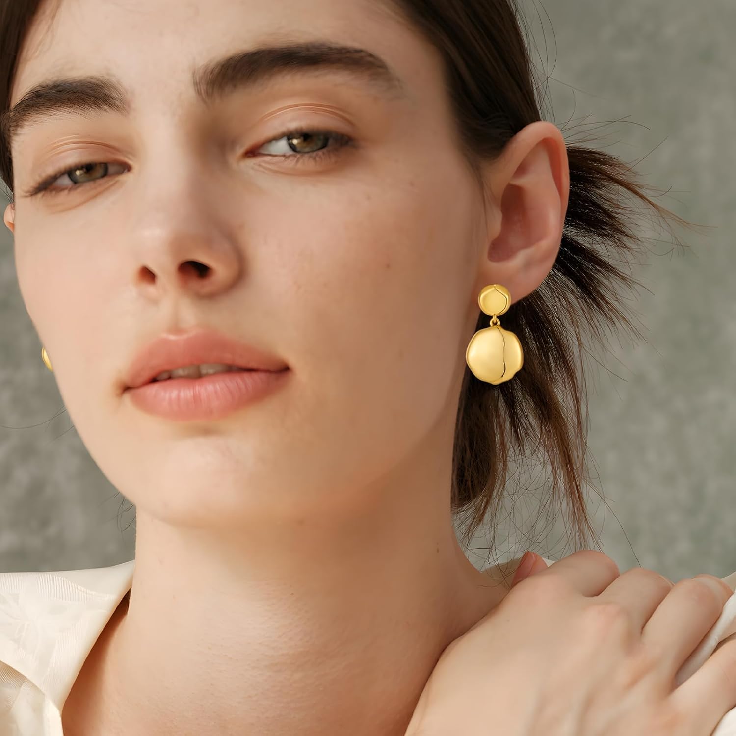 Drop Earrings Small Dangle Earrings for Women Gold Plated Hammered Disc Earrings Dainty Trendy Jewelry - Image 4