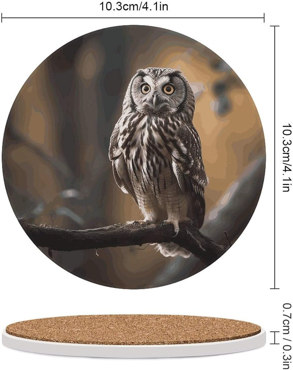 Owl Standing on The Tree Coasters Round Coasters Set Ceramic Stone Coaster with Cork Base Coffee Cup Beverage Cup Mat Cute Funny Table Drinks Coaster for Mugs and Cups Office Kitchen