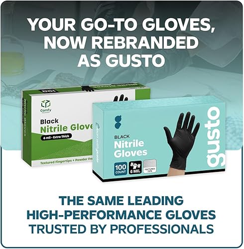 Miniatura 6 de Comfy Package Guantes de nitrilo negros RESISTENTES de 6 mil, resistentes a químicos, sin látex y sin polvo, con yemas texturizadas, guantes