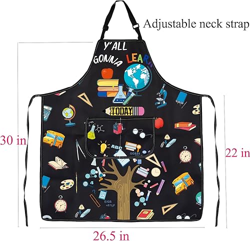 Miniatura 2 de BNQL Delantal para profesores con bolsillos, regalos divertidos para profesores, regalos para la vida del profesor que todos aprenderán hoy,