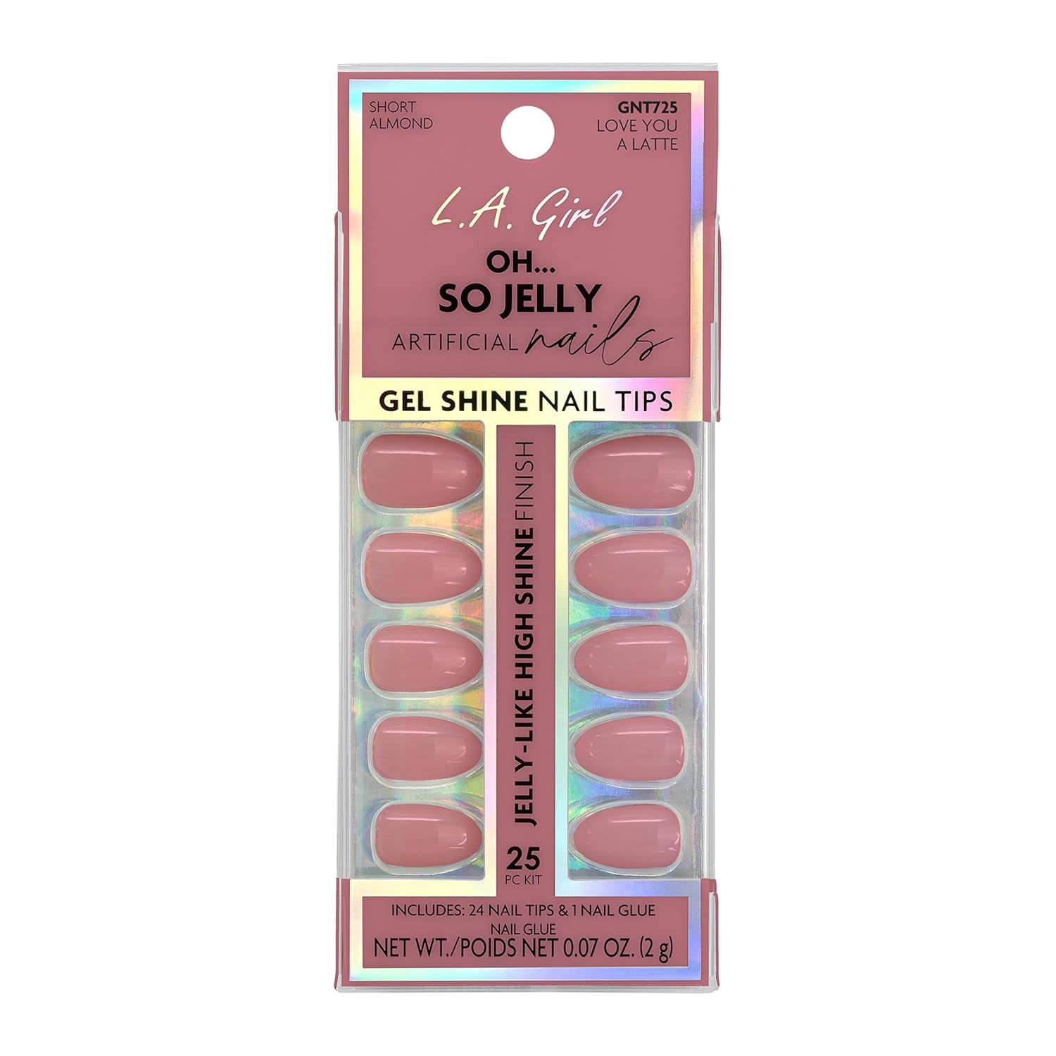 L.A. Girl 25PC Oh…So Jelly Artificial Nail Tips W/Glue, Love You a Latte GNT725G