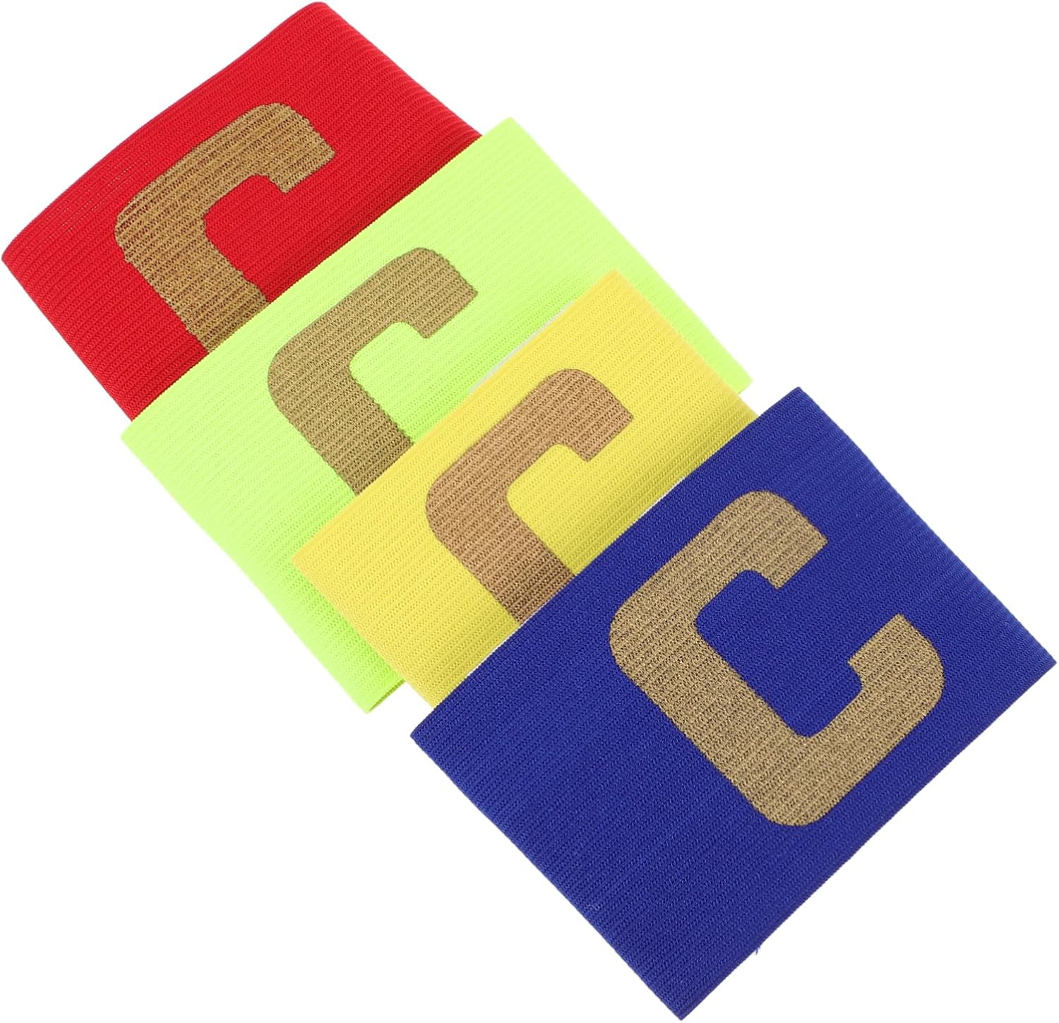 4pcs Elastic Captain's Armbands for Boys and Girls Sports Armlets for Soccer Football and Team Activities Non-Slip Design Yellow Red Blue and Green