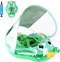 ROCKY&CHAO Swimming Ring with Removable Canopy, UPF 50+ Sun Protection | Adjustable Straps, Soft Support, Wide Design, 8–15 kg (17–33 lbs), Family Water Activities