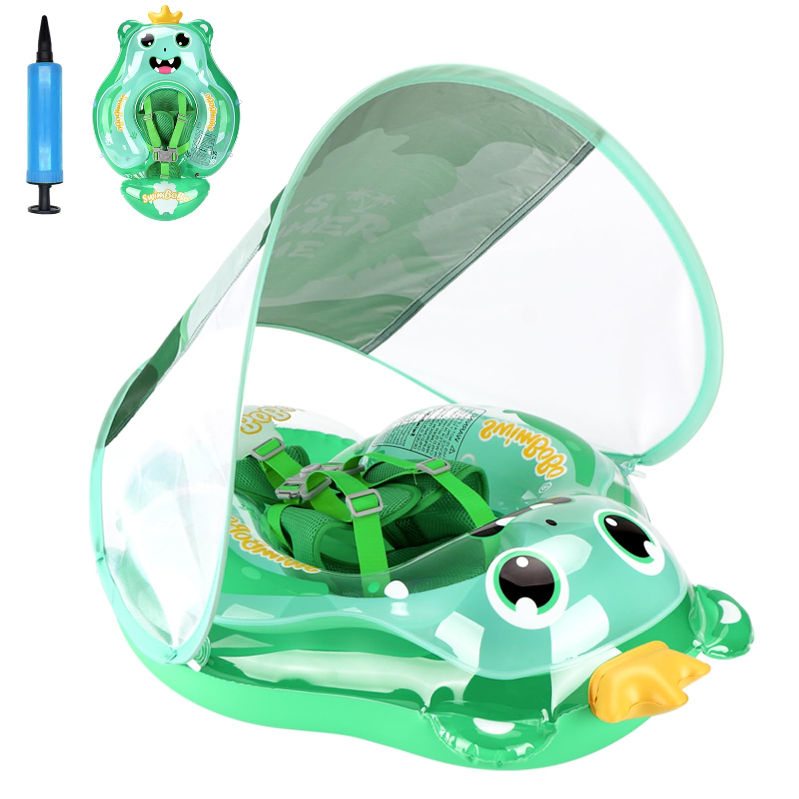 Baby Swimming Float, Inflatable baby pool float for 6-24 Months, Baby Swimming Ring with UV Sun Protection Canop and Manual Pump, Baby Swim Float with Safe Seat for Newborn Baby Learn to Swim — image 1
