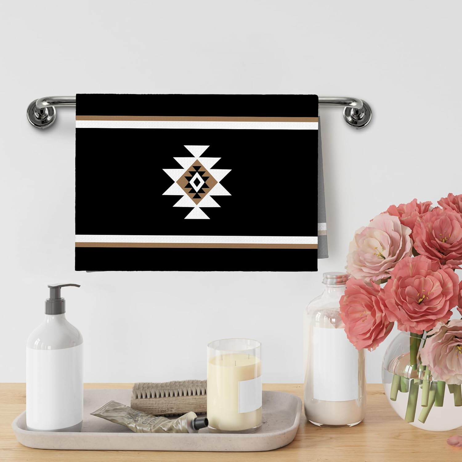 Western Boho Kitchen Towels, Southwestern Southwest Western Aztec Native American Bathroom Kitchen House Decor, Western Black and White Decor Dish Hand Tea Towels for Bathroom,16x24Inch - Image 3