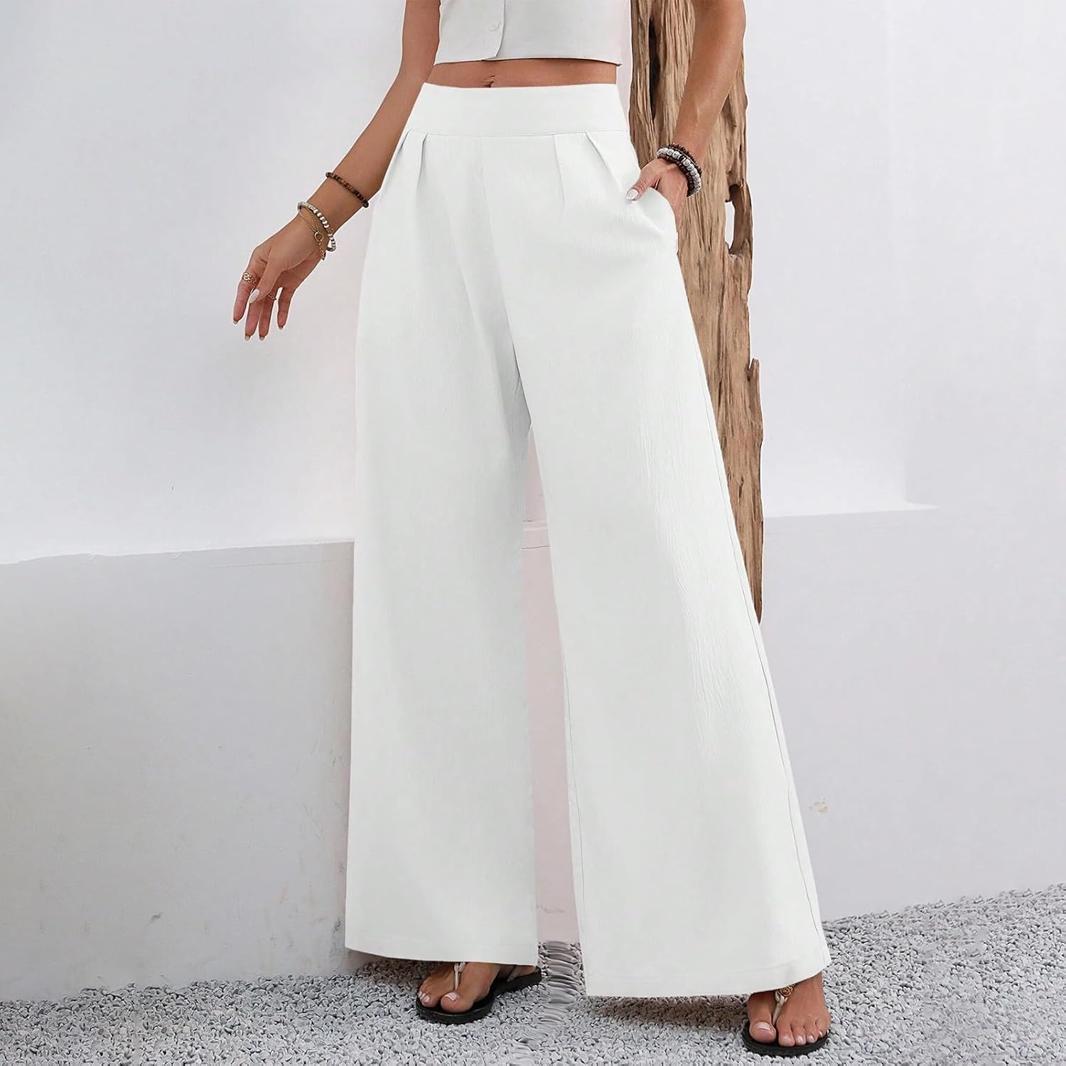 Womens Wide Leg Pants Stretchy Work Palazzo Trousers Slacks | Womens Wide Leg Pants, Stretchy Work Palazzo Trousers, Business Casual Slacks, High Waist Pull On Bottoms, Comfy Capris