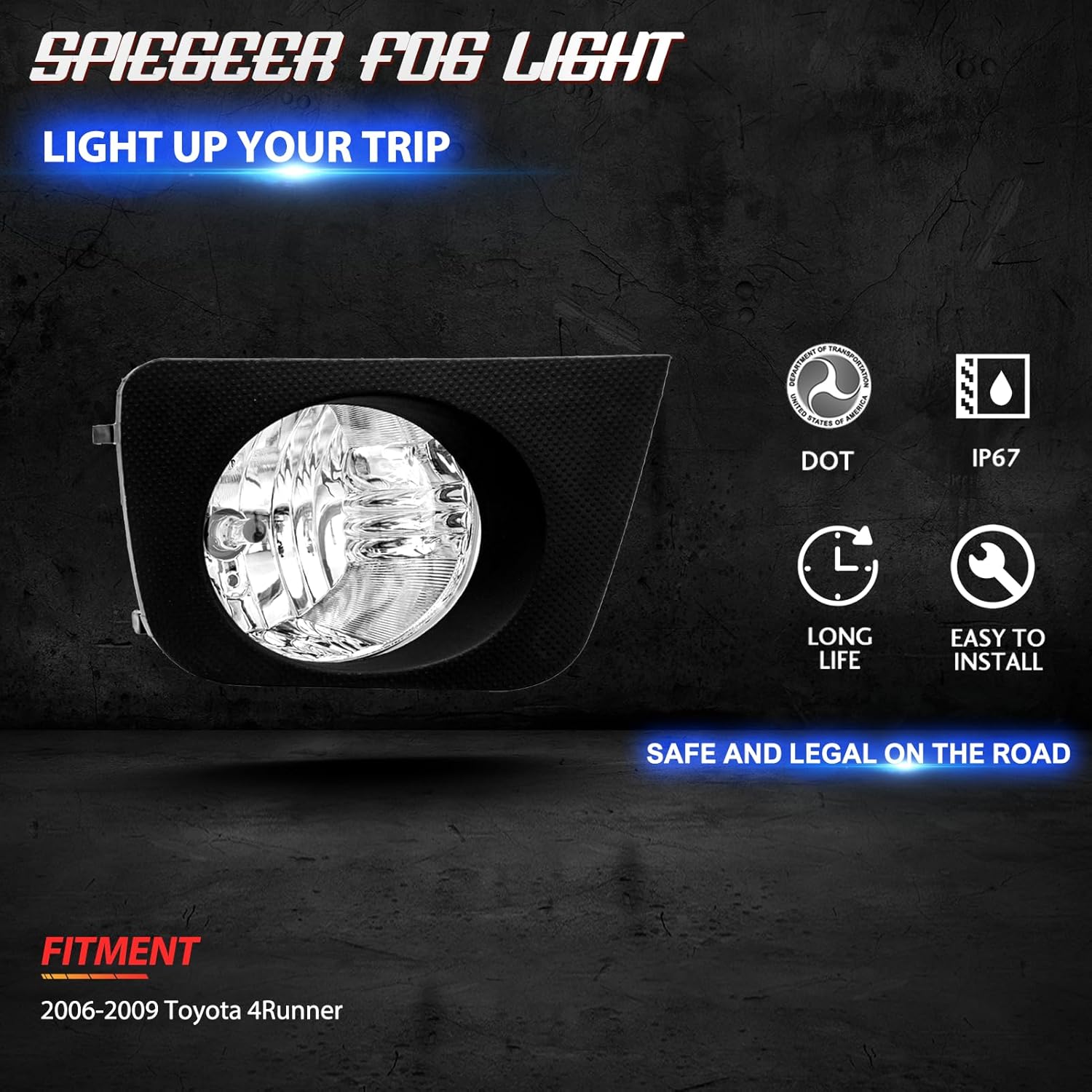 Fog Lights Assembly for 2006 2007 2008 2009 Toyota 4Runner Fog Lamps Replacement Kit with Switch&Wiring Kit with 9006 12V 55W Halogen Bulbs Clear Lens