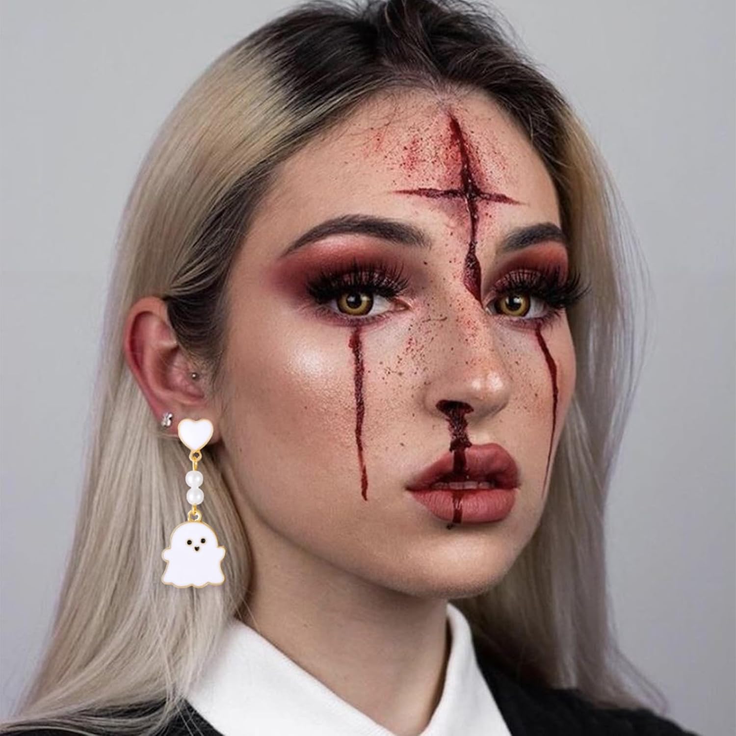 Halloween Ghost Earring Necklace Set for Woman Spooky Lovely Ghost Charm Gothic Enamel Drop Dangle Earrings Cartoon Spirits Pendant Necklace Couple Memorial Halloween Party Jewellery Set Gifts - Image 5