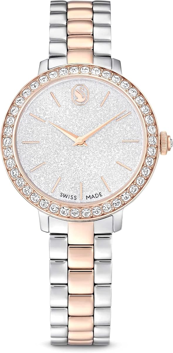 Reloj Matrix de 3 eslabones, fabricado en Suiza, pulsera de metal, cristales transparentes, acabado en tono oro rosa, acero inoxidable