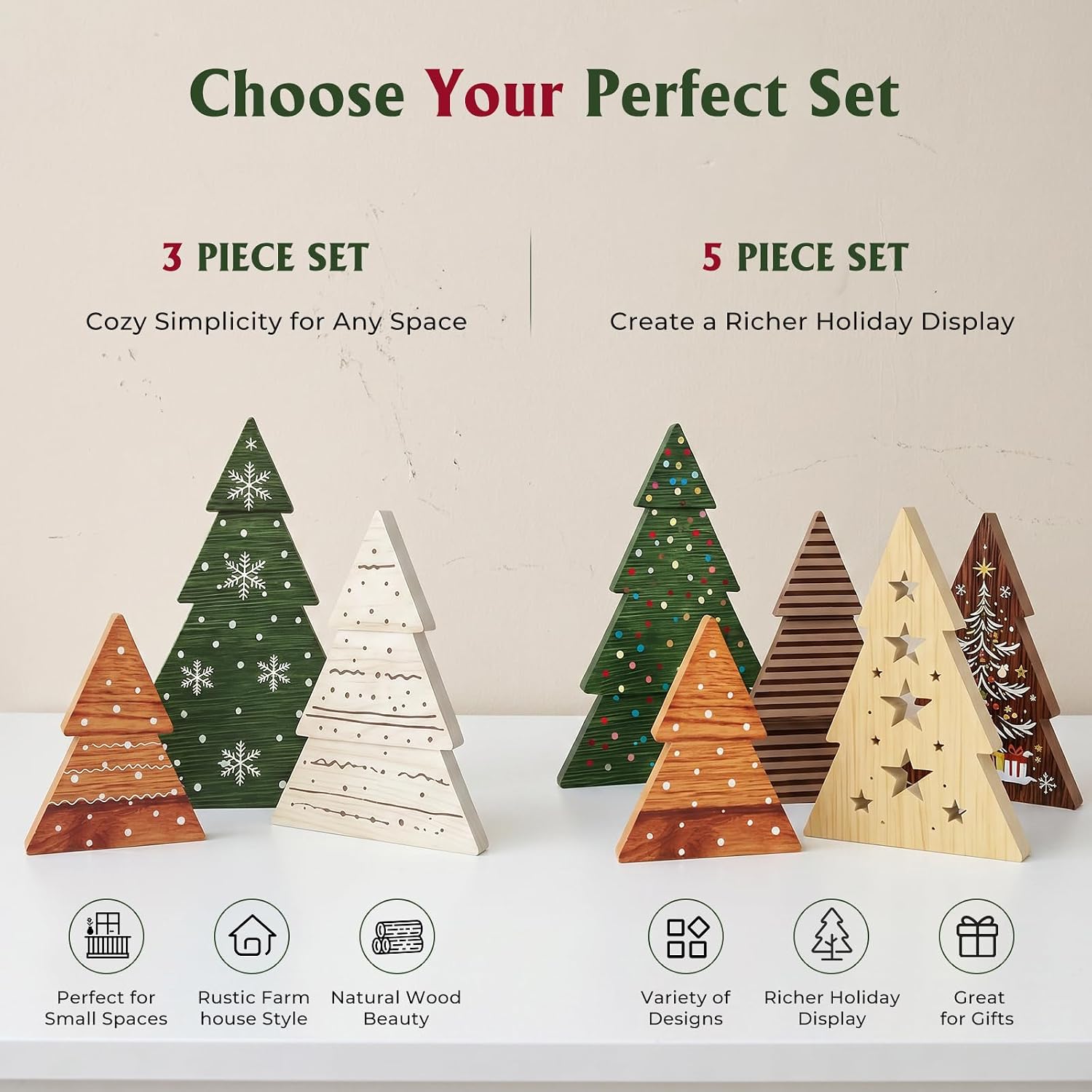 KLYRO Christmas Decor, 3Pcs Wooden Tabletop Christmas Tree Decorations Sign