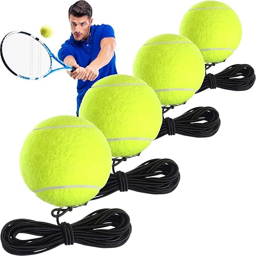 Gejoy Paquete de 4 pelotas de entrenamiento de tenis con cuerdas, pelotas de entrenamiento de tenis para entrenamiento de entrenamiento de