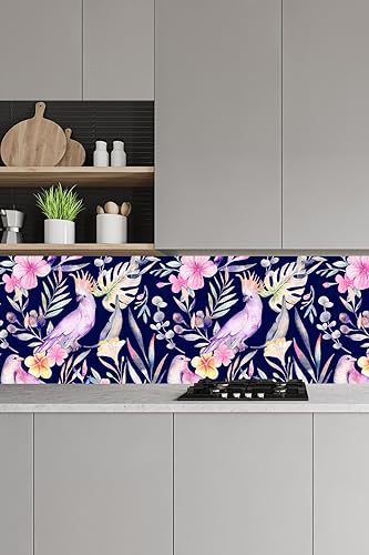 Miniatura 4 de Papel tapiz de pájaros tropicales para despegar y pegar, extraíble, floral, hojas verdes, bohemio, fácil de despegar, autoadhesivo, impermeable,