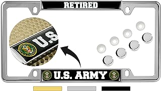 [Officially Licensed Product] - U.S. Army Retired - Domed Custom-Made Personalized Narrow (Thin) Top 4 Hole Metal Car License Plate Frame with Free caps - Chrome (Quantity: 1 Frame)