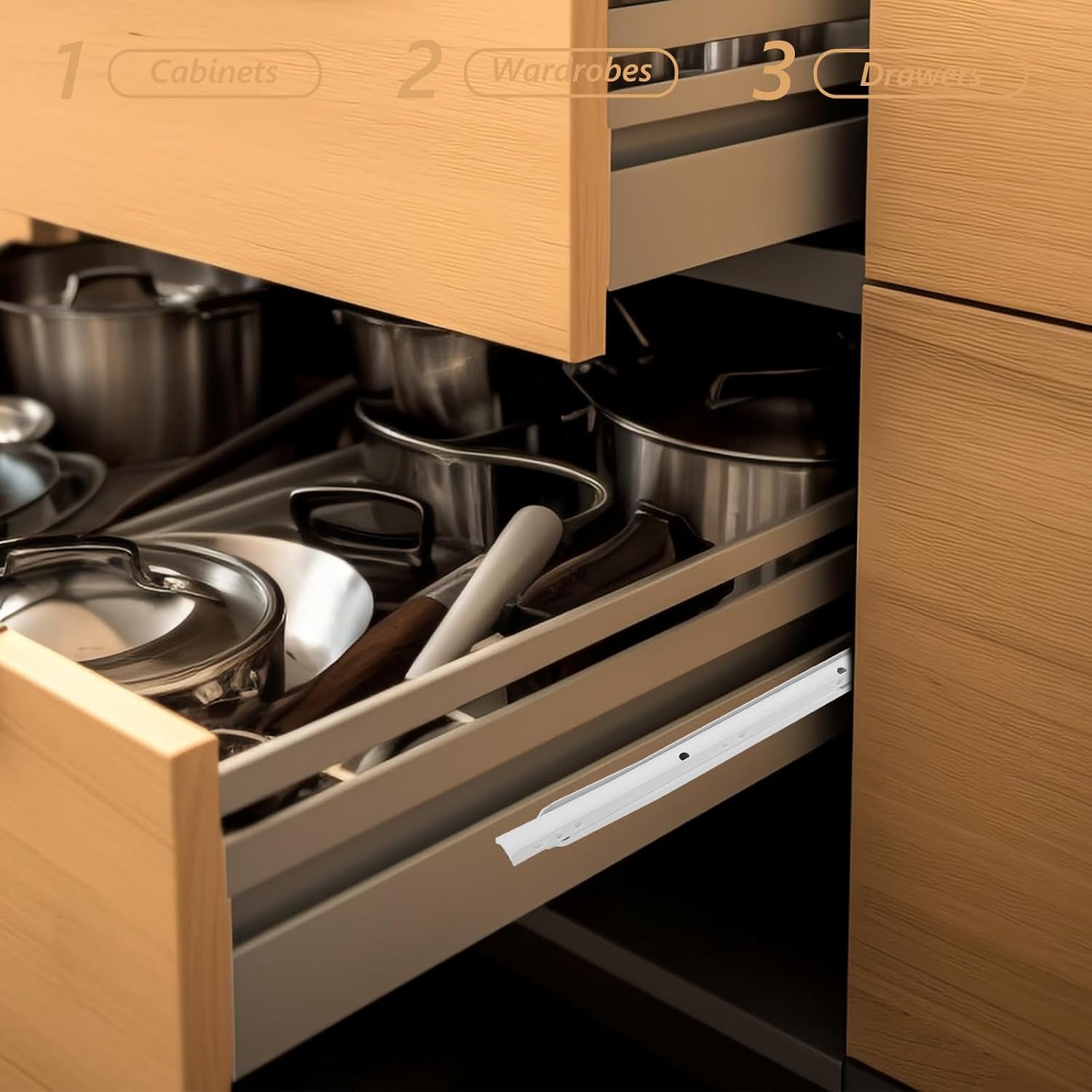 Steel Drawer Slides Easy Installation Quiet Performance 2 Pairs White Furniture Guide Slides Smooth Operation Drawers and Wardrobes Home and Office