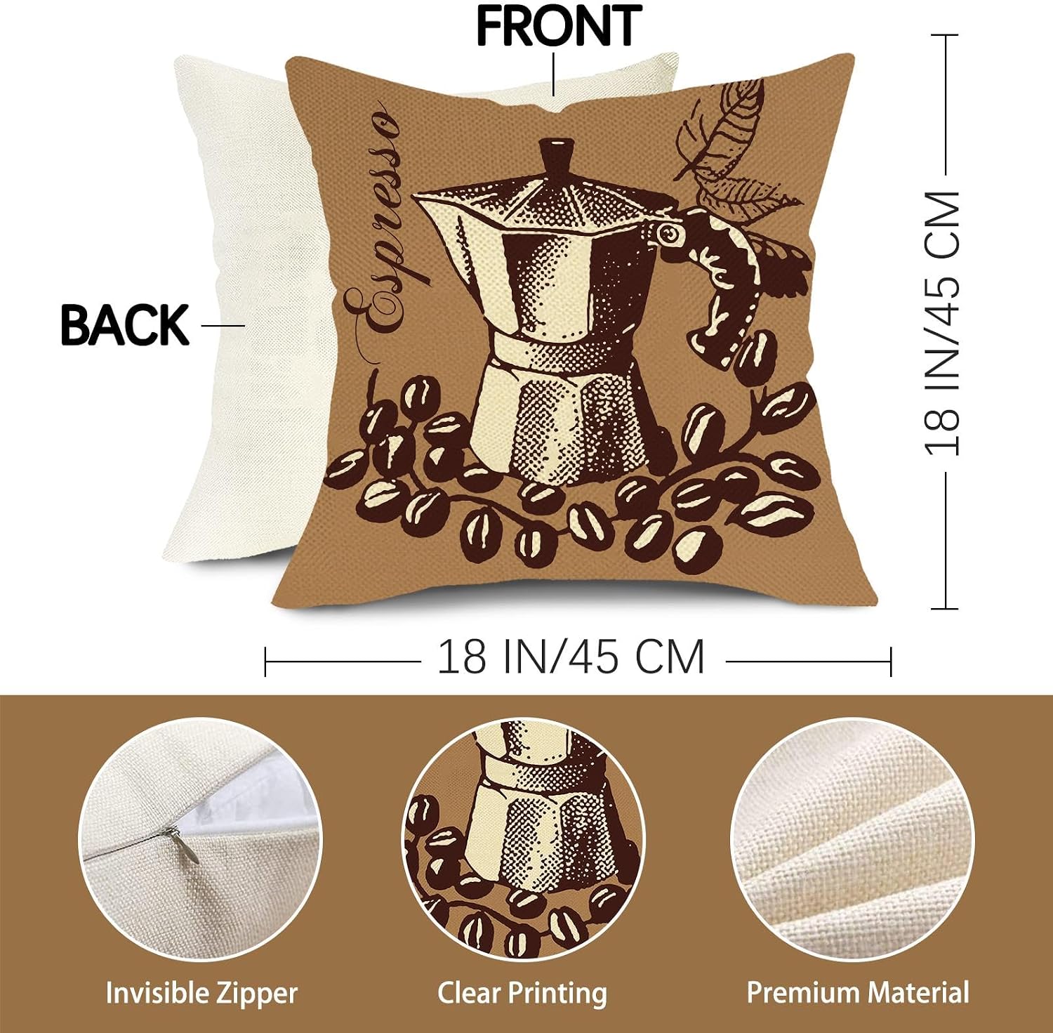 Coffee Time Decorative Throw Pillow Covers 18 x 18 Set of 4 image 2