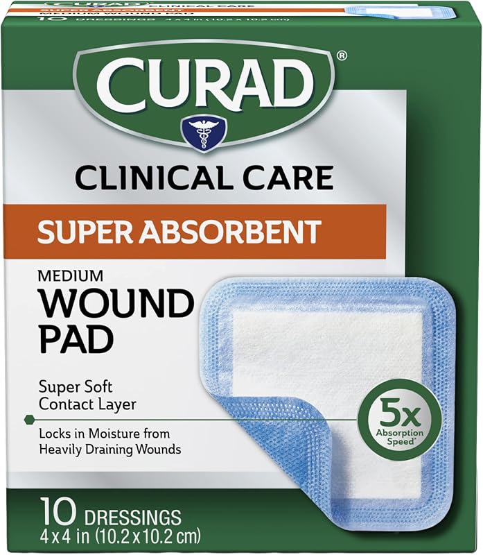 Super Absorbent Wound Pad, Medium, 4" x 4", 10 Count