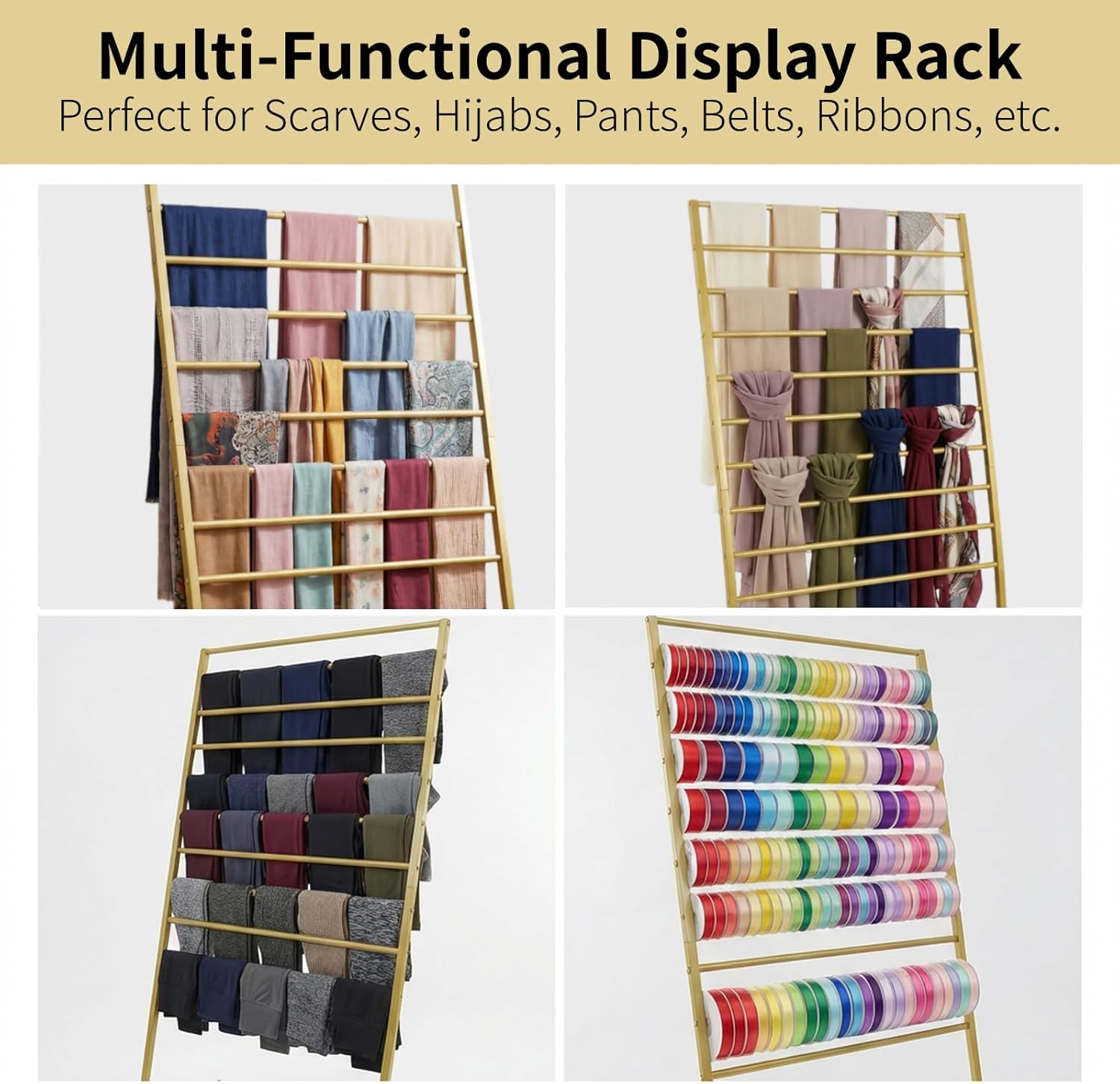 Scarf Organizer, Scarf Display Stand, 10 Tier Metal Scarf Holder Organizer, Floor-standing Scarf Rack for Commercial or Home, Hijab Stand RackTies Belt Pants Hanging Rack