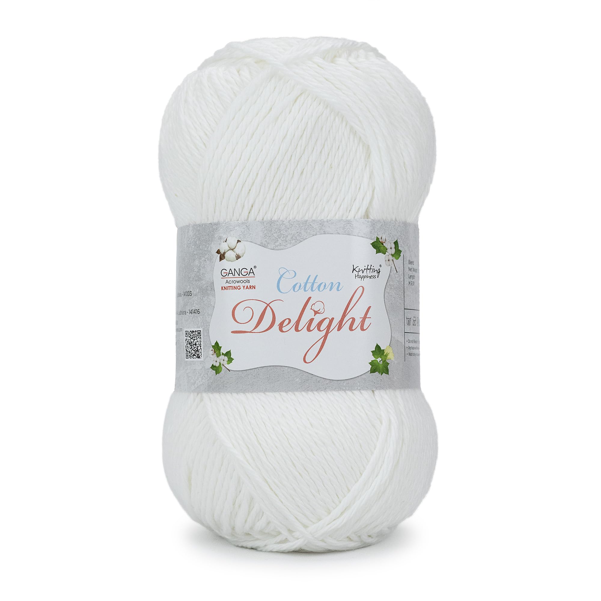 Ganga Acrowools Cotton Delight, Dk Weight Cotton Yarn, Oekotex Class L Certified, Shade No. Cod001