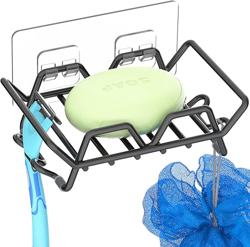 Soporte para barra de jabón, soporte para jabonera montado en la pared con 4 ganchos, soporte para maquinilla de afeitar de ducha, soporte de jabón