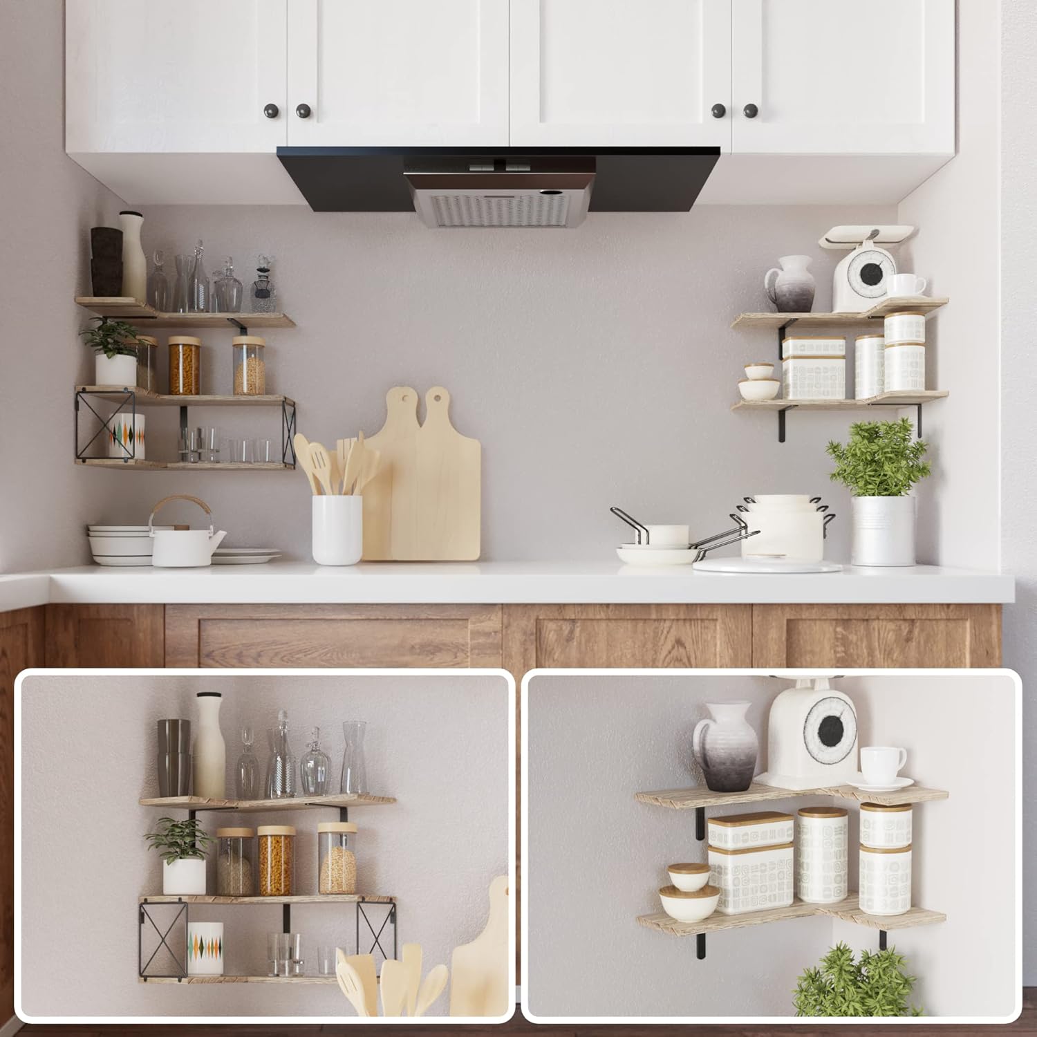 Buy RICHER HOUSE 5Tier Corner Floating Shelves Set of 5, Rustic Wood Corner Shelves for Wall