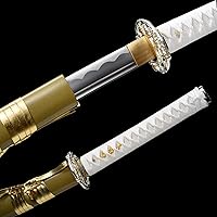 Vista 4 de OYZ Espada katana, espadas samurai de acero de alto carbono 1060 hechas a mano, espadas samurai de acero real, espadas samurái de acero de alto