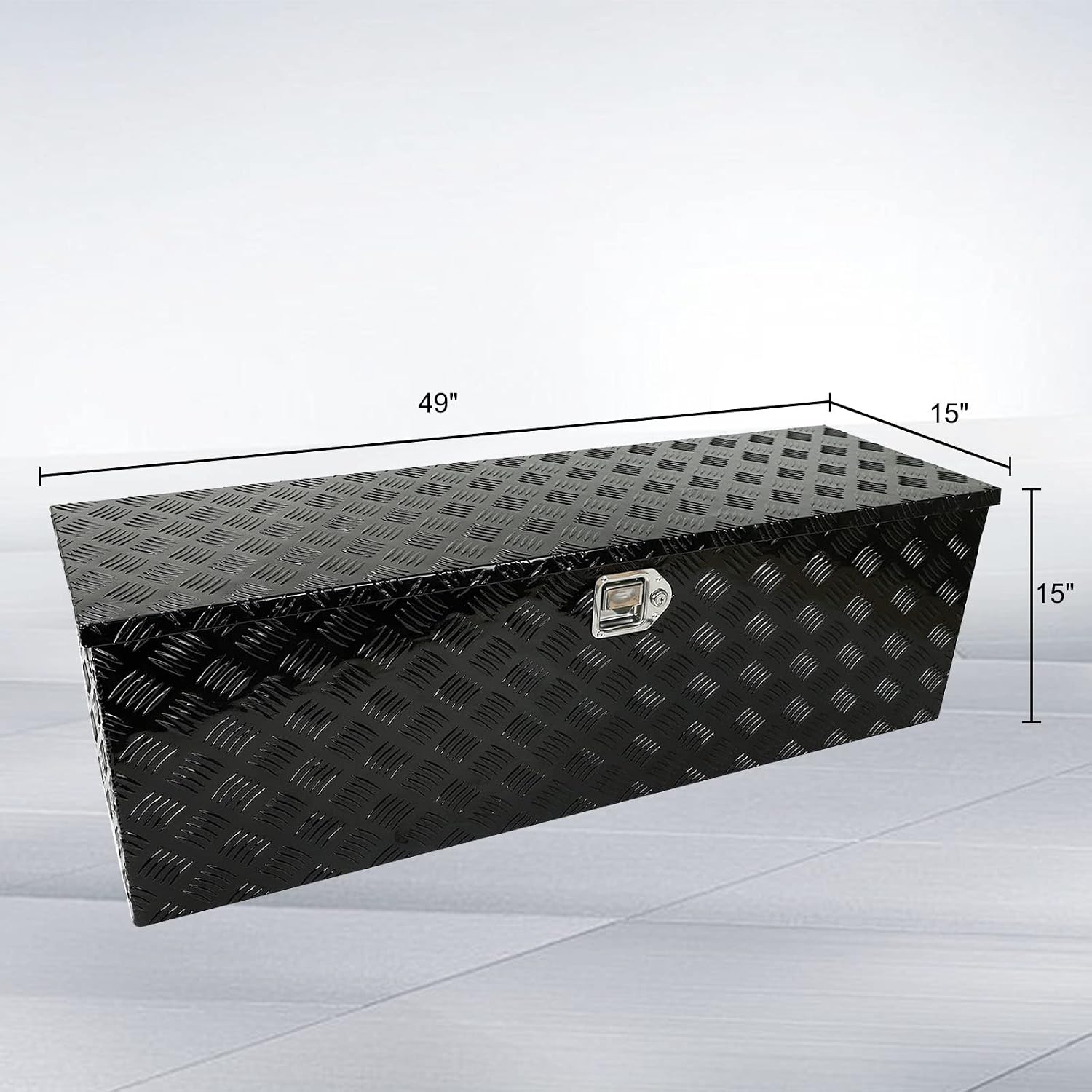 Black Heavy Duty Aluminum 49"X15"X15" 5 Bar Tread Pattern Truck Tool Box, Under Truck Storage Trailer Tongue Box with Lock and Key for Truck, RV Trailer, ATV