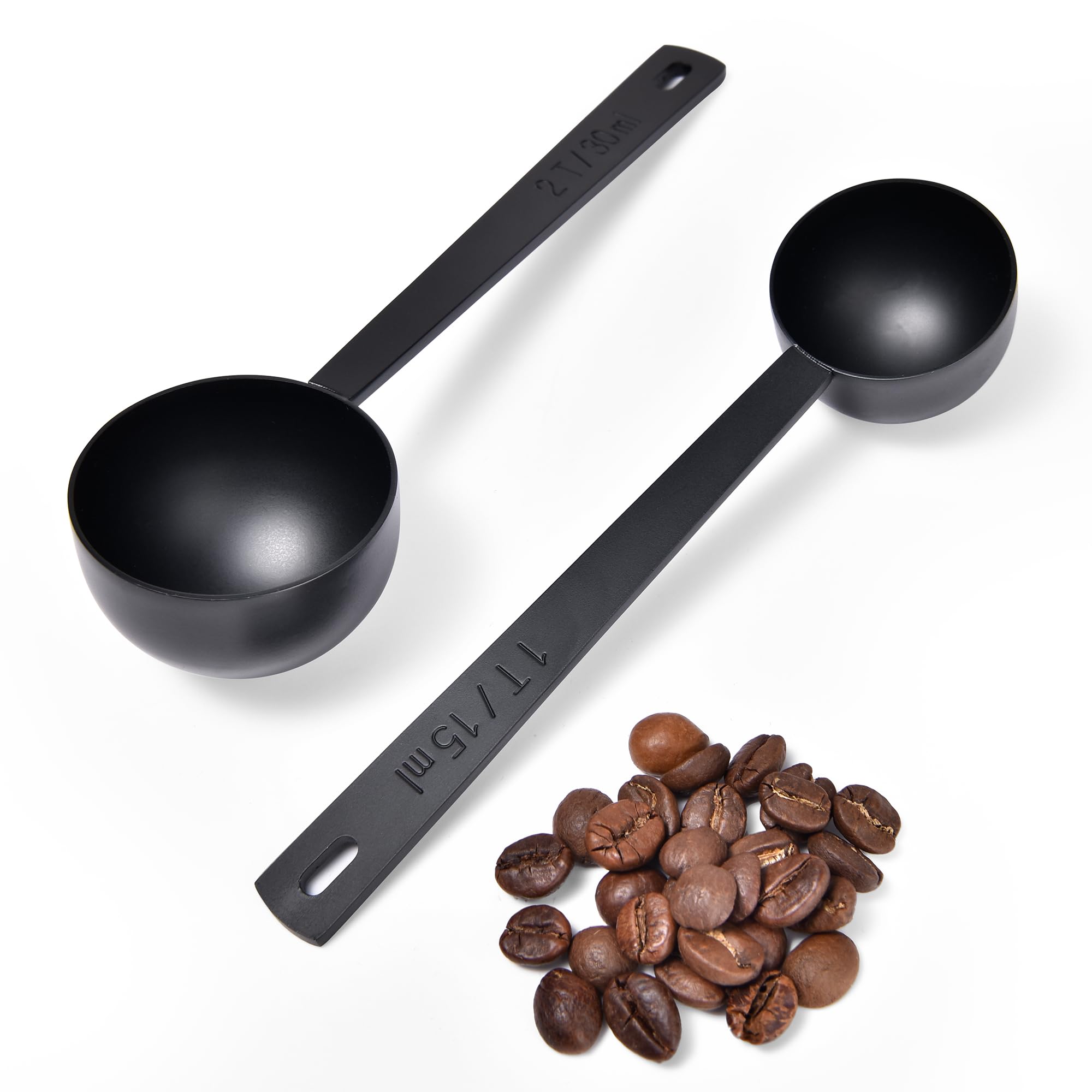 U-Taste 10.8cm Long-Handle Coffee Scoop: 18/8 Stainless Steel Round Tablespoon Scooper, Sturdy Metal Meaure Spoon with Smooth Edge for Espresso, Powder in High Canister (1&2Tbsp/15&30ml, Black)