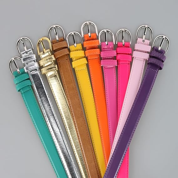 CTM Confezione Da 2 Cinture In Pelle Per Bambino - Colori Uniti Con Fibbia Argento - Larghezza 25 Mm - Ideale Per Scuola E Gioco