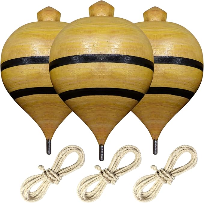 Classic Wooden Trompos Set of 3 Spinning Tops Hand