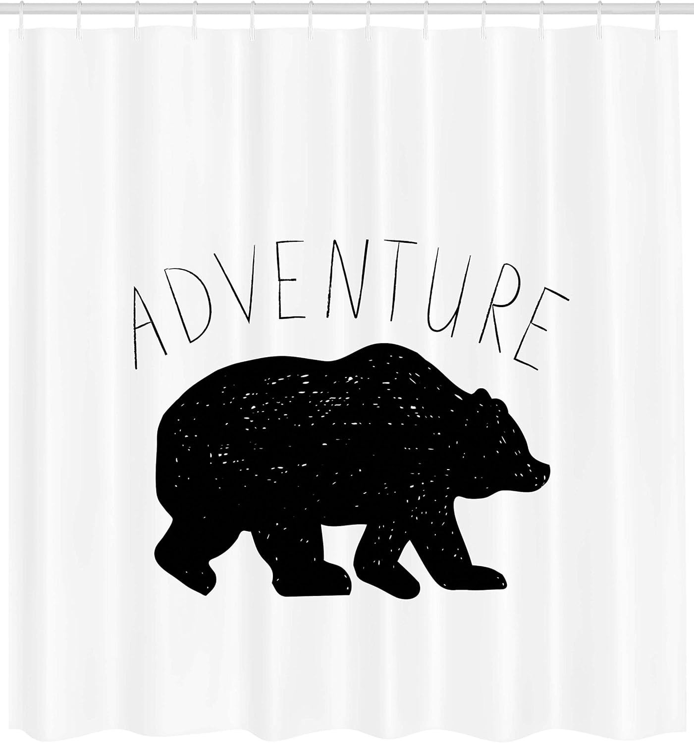 Ambesonne Adventure Shower Curtain, Black Silhouette of a Wild Bear Zoo Animal Nature Passion Hipster Design, Cloth Fabric Bathroom Decor Set with Hooks, 69" W x 84" L, Charcoal Grey White