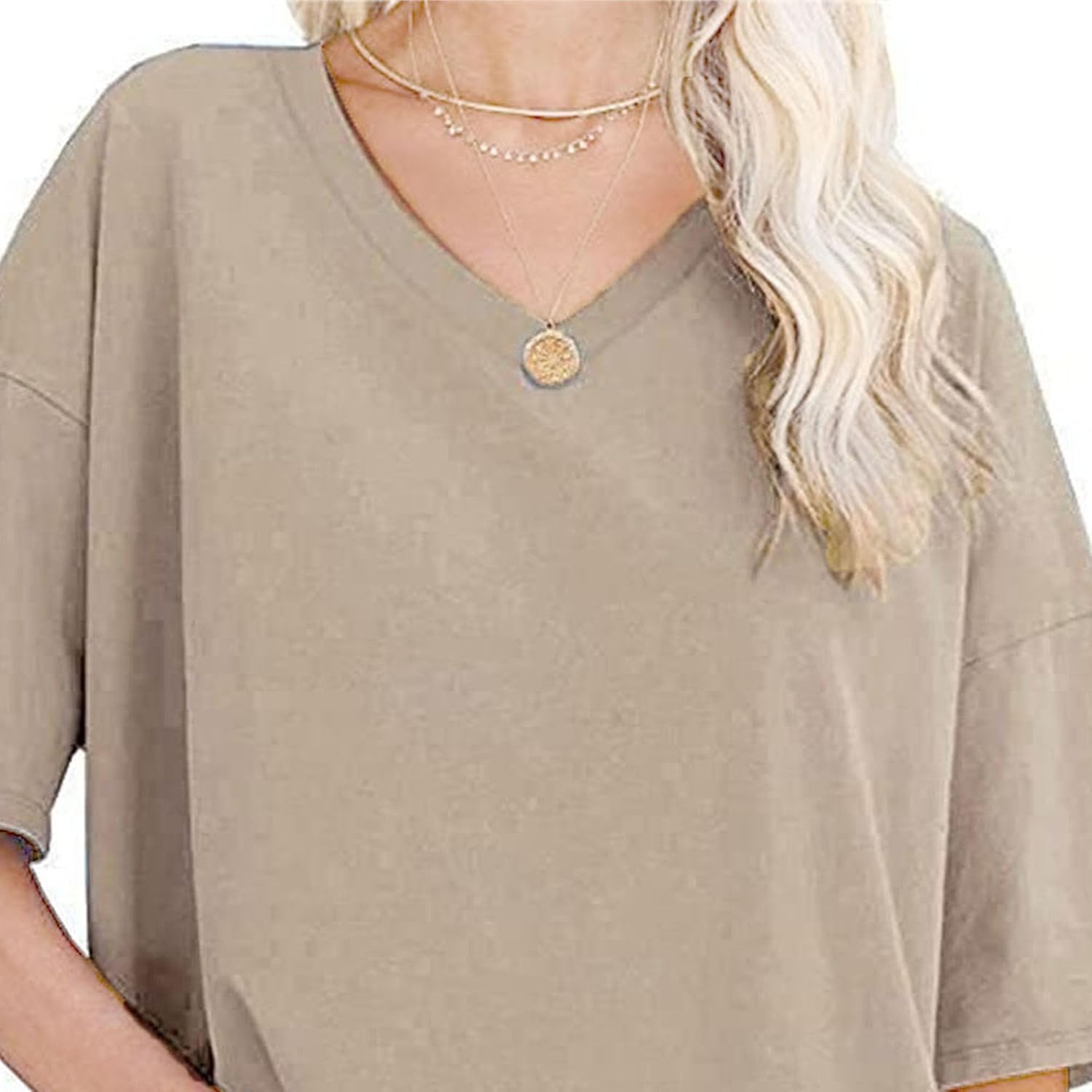 Women's Half Sleeve Oversized T Shirts V Neck Cozy Comfy Tunic Summer Tops Casual Loose Fit Cotton Tops