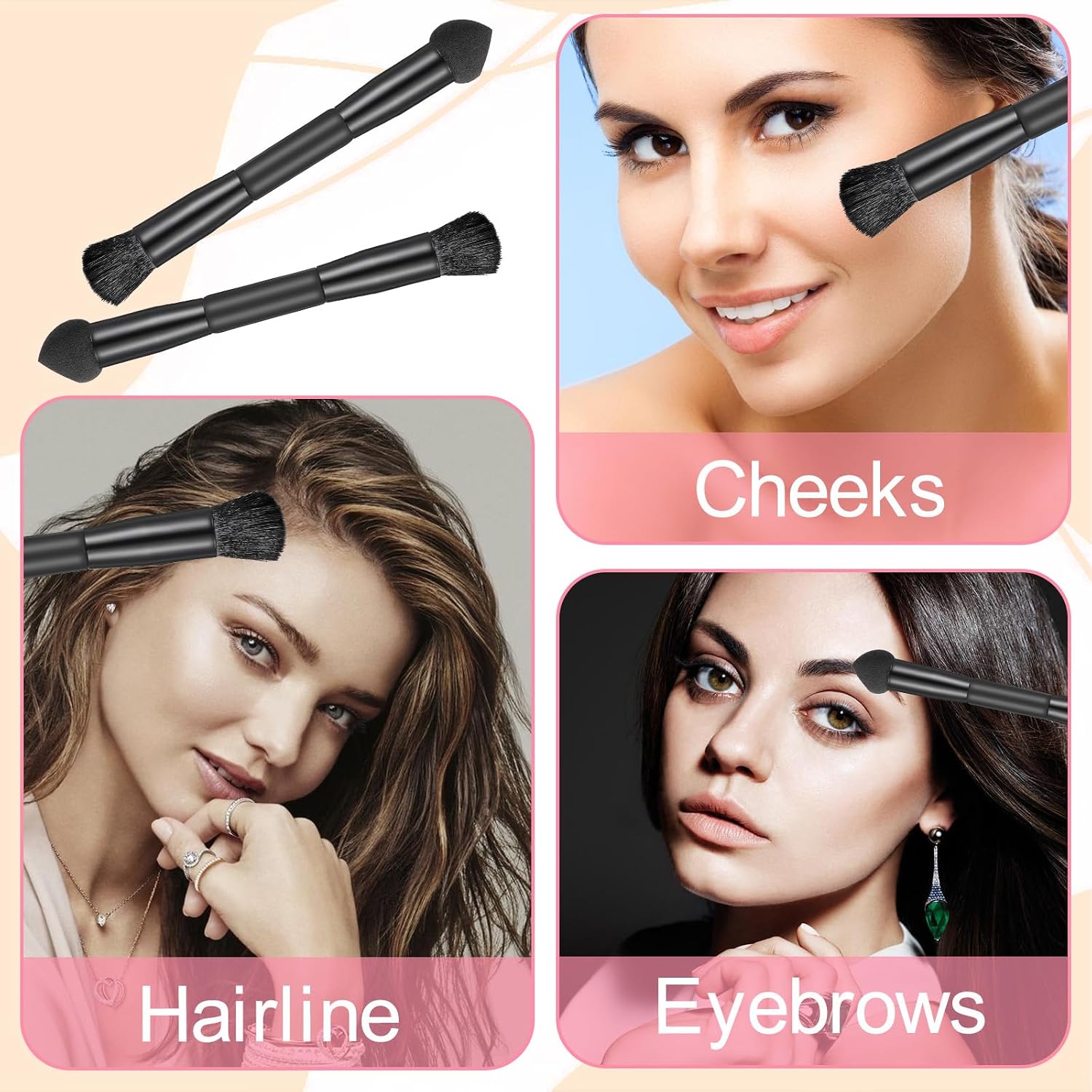 2 Pcs Dual Ended Hairline Brushes, Travel Concealer Brush with Sponge & Angled Flat Brush, Root Concealer Brushes for Precise Cover of Gray Roots, Thin Spots, Natural & Flawless Makeup Application