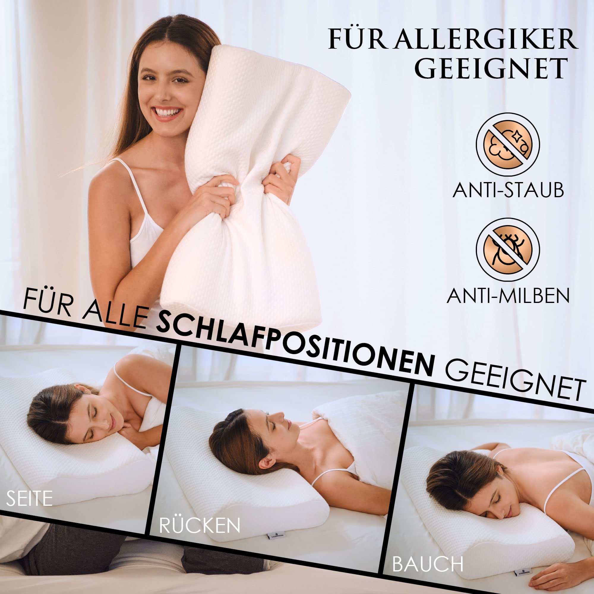 Almohada suave y de apoyo – Almohada ergonómica de espuma viscoelástica para un sueño más reparador y agradable – 9 cm/12 cm de altura