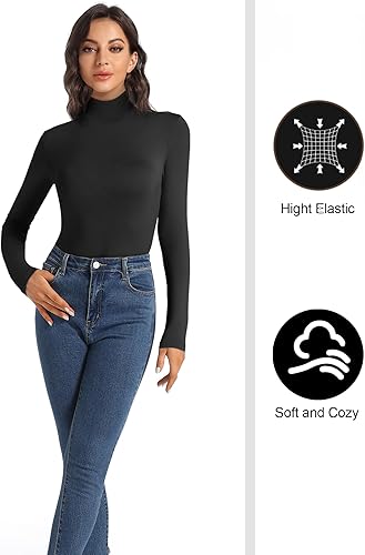 Miniatura 4 de HOPLYNN Paquete de 3 camisetas de cuello alto para mujer, de manga larga, sin botones, de capa base, cuello de tortuga