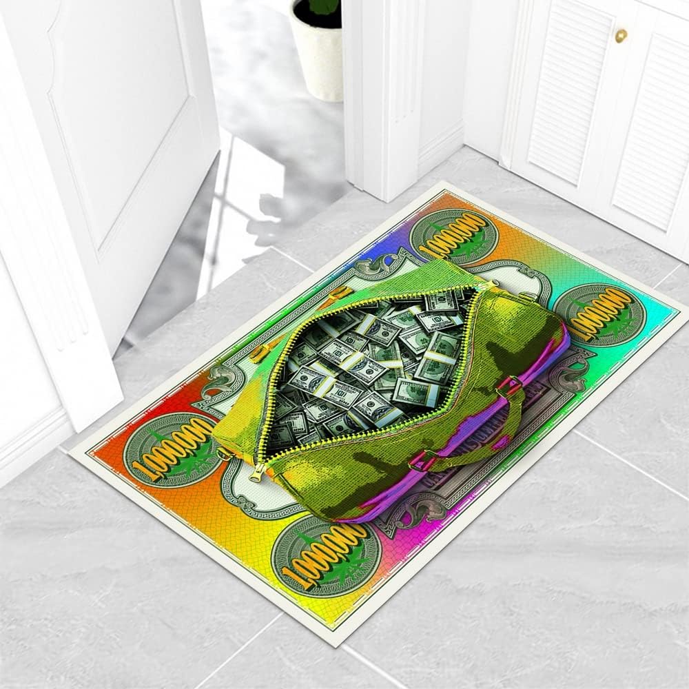 GUBIYU Colorful Money Rugs 100 Dollar Bill Runner Rug Abstract Green Cash Money Artwork Runner Rugs for Home Office Creative Floor Decor Area Rug Non Skid Back Bathroom Rug Living Room Rug 23.6"x35.4"