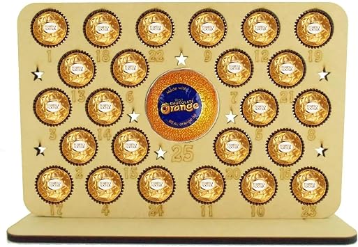 Christmas Advent Calendar Chocolate Holder With Stars- Magical Christmas Countdown - Large Stand Fits Terry's Chocolate Orange, Ferrero Rocher - Reusable Chocolates Not Included Star Design