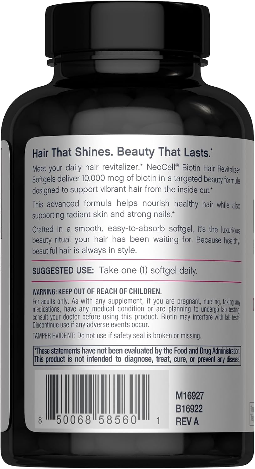 NeoCell Biotin Hair Revitalizer 10000mcg | 300 Softgels | Daily Nourishing Formula | for Women and Men | Hair, Skin, and Nails Supplement - Image 3