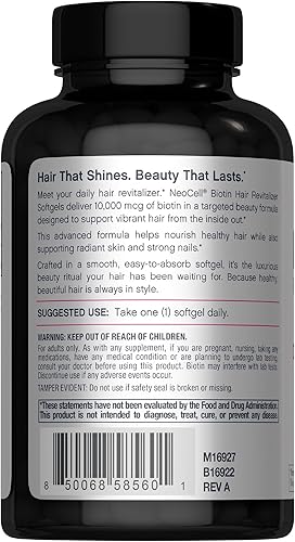 Miniatura 3 de NeoCell Biotin Hair Revitalizer 10000mcg  300 cápsulas blandas  Fórmula nutritiva diaria  para mujeres y hombres  Suplemento para cabello, piel y