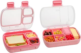 Tasty 2-Piece Snack & Bento Box Set, Includes Lunch Box & Snack Box, Portable Food Storage with Built-In Phone Stand, Carry Handles, Pink