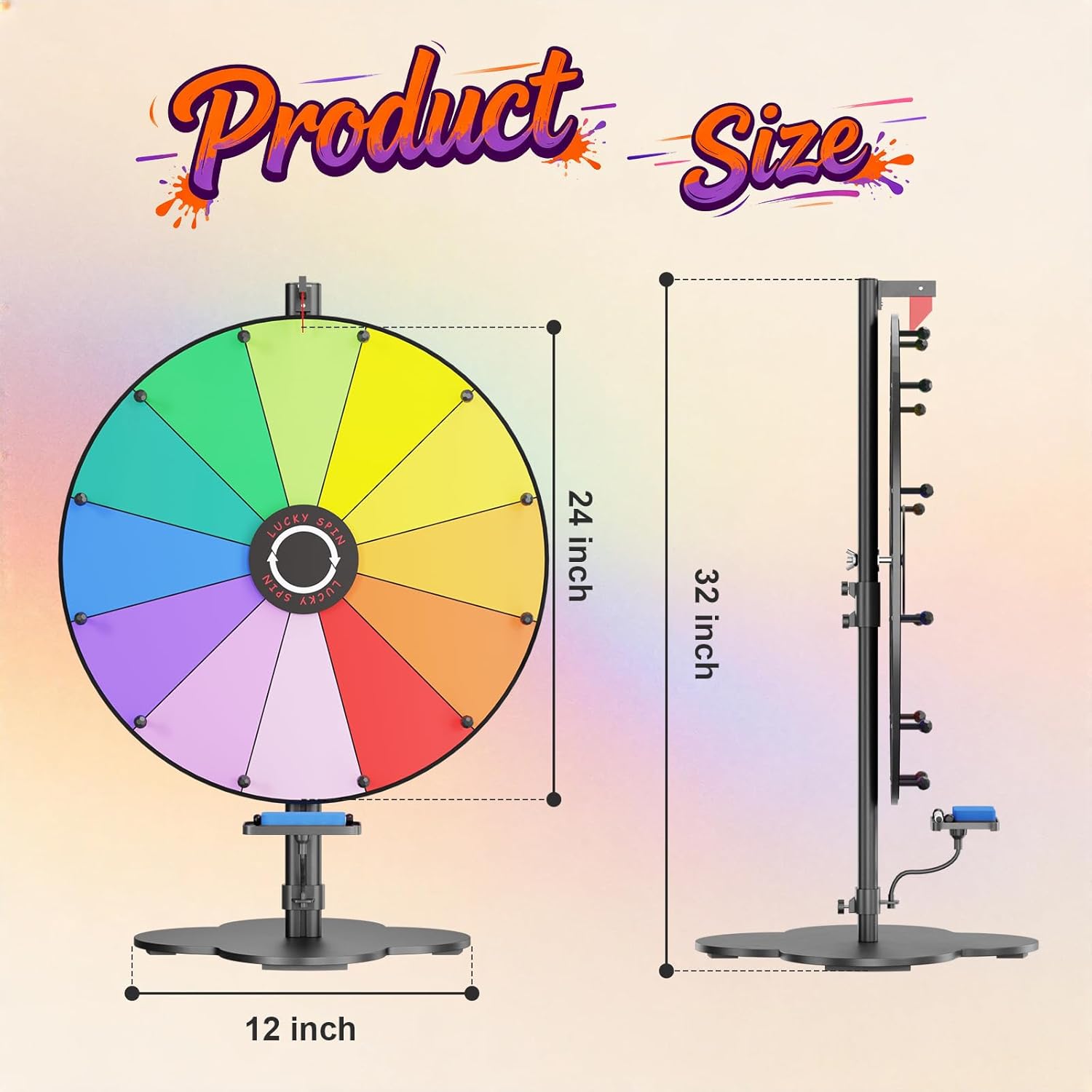Prize Wheel, 24 Inch Tabletop Spinning Wheel for Prizes with Stand, Heavy Duty Spinner Wheel of Fortune with 12 Slot & Dry Eraser & Markers, Spin Wheel for Carnival, Family Games, Party Games
