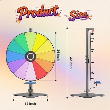GSOW Prize Wheel, 24 Inch Tabletop Spinning Wheel for Prizes with Stand, Heavy Duty Spinner Wheel of Fortune with 12 Slot & Dry Eraser & Markers, Spin Wheel for Carnival, Family Games, Party Games
