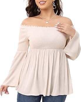 トップス Modern tuck frill volume sleeve blouse Generic Loose Women' Spring Summer Long Sleeve V-Neck