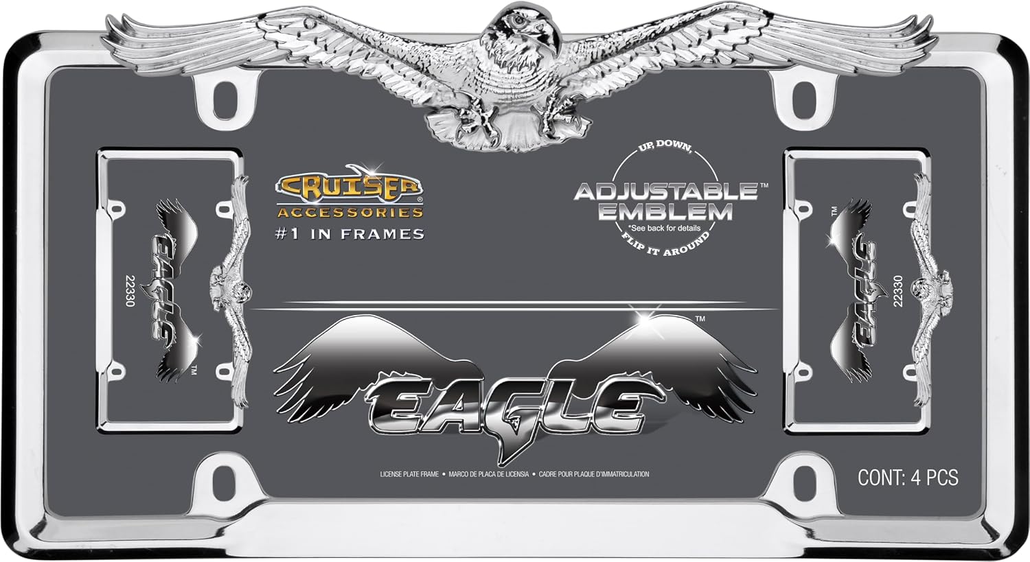 Cruiser Accessories 22330 Eagle License Plate Frame, Chrome,1 Frame