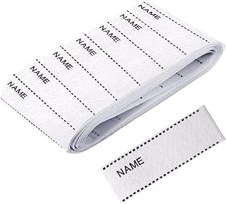 kuou 100 Pcs Name Tags, Iron on Name Labels for Clothes Washable Name Tapes Name Tags for Clothes Woven Clothing Name Labels for Kids School Uniform, White