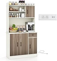 Vista 1 de Giantex Armario de buffet de 71 pulgadas con toma de corriente, aparador de cocina, despensa de buffet en la isla, servidor de utensilios de cocina