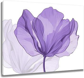 SCECALA Purple Floral Wall Art Watercolor Flower Canvas Wall Art for Living Room Modern Simple Wall Decor for Bedroom Bathroom Home Office Ready to Hang 8L x 10W Inch